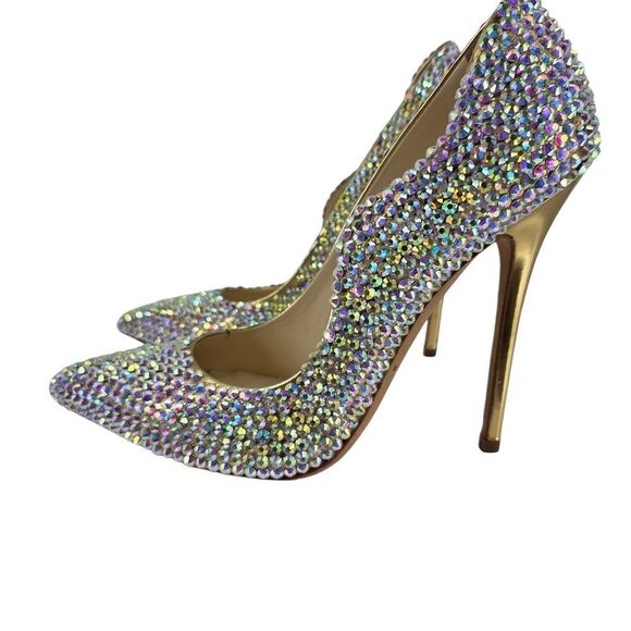 Brian Atwood Silver Crystal Embellished Heels - Picture 4 of 8